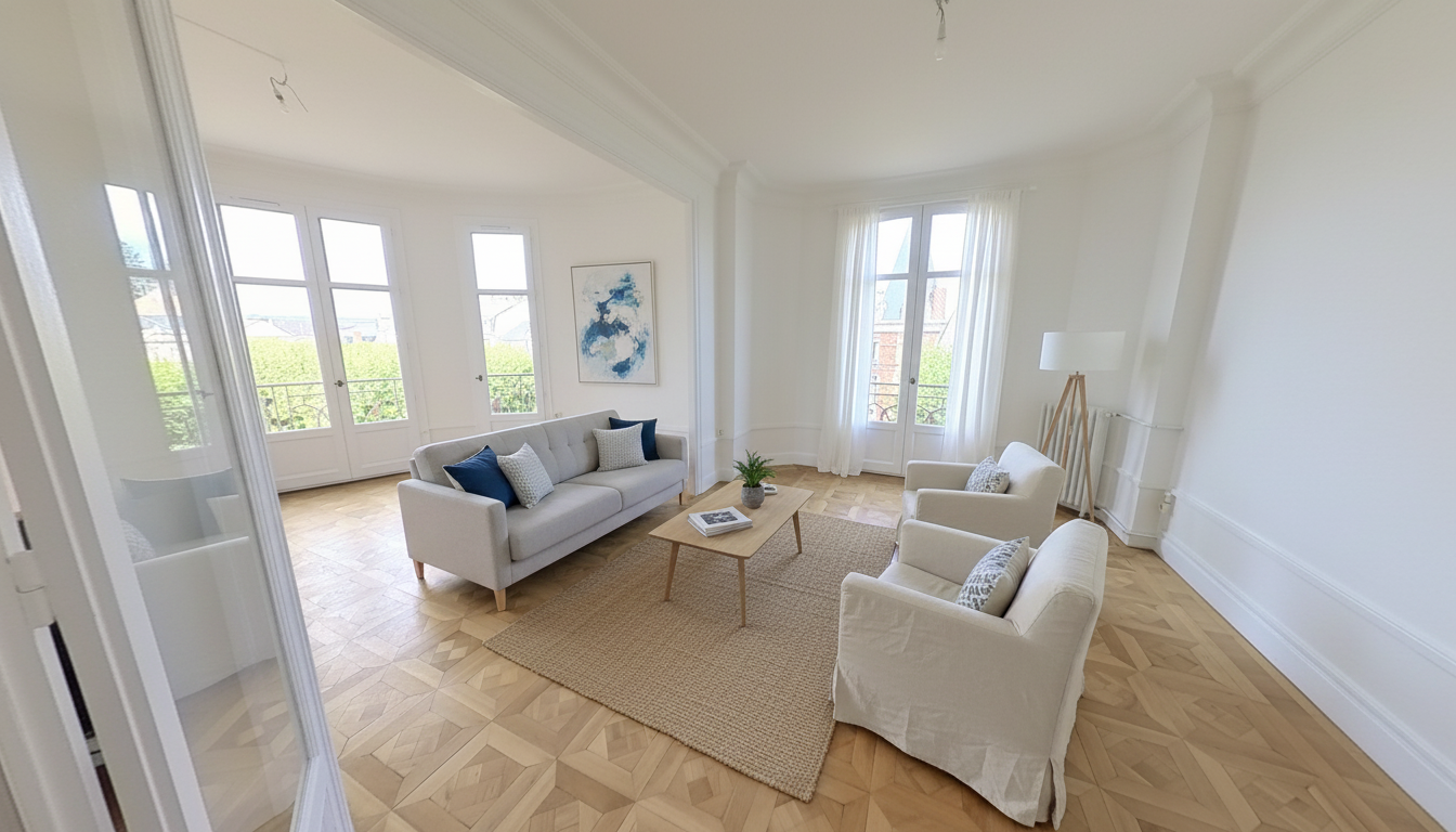 Home staging virtuel séjour F3 Art Déco Montluçon